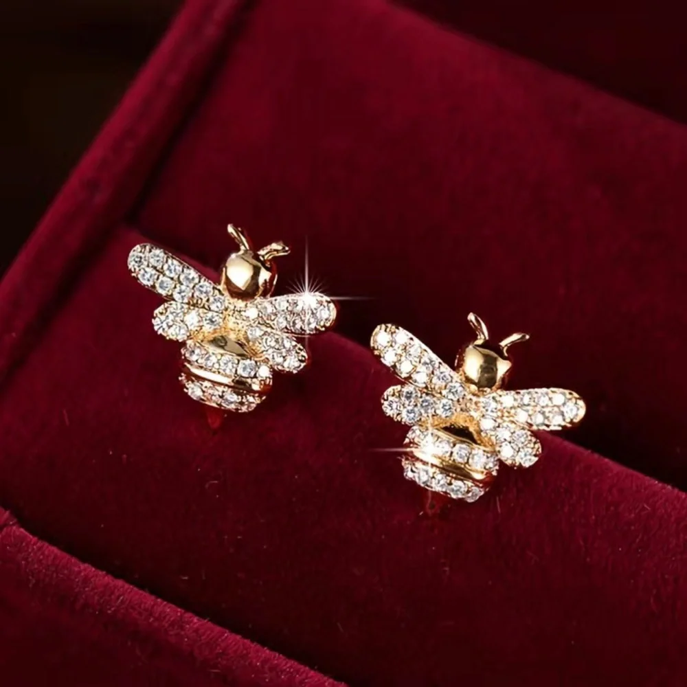 Gold Bee Stud Earrings Classic Summer Formal Birthday Cocktail Insect Jewelry